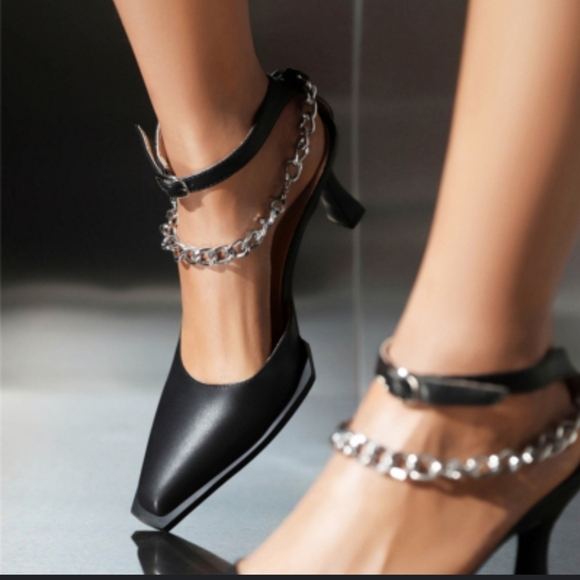 LUCCIA TACCI Handmade Chisel Toe Japanese Platform Chain Anklet Pumps Heels 6 - Picture 3 of 15